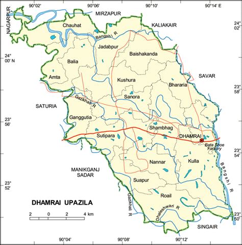 Maps of Bangladesh: Political Map of Dhamrai Upazila