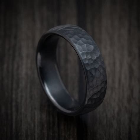 Hammered Black Titanium Mens Ring | Titanium rings for men, Black ...