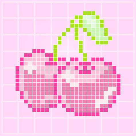 pink cute kawaii cheery pixel art game asset vector illustration ...