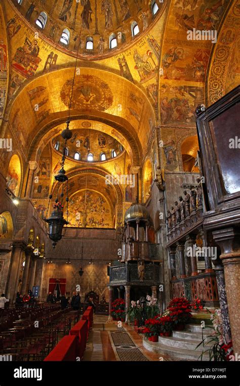 Interior view of Saint Mark's Basilica or the Basilica di San Marco the cathedral church of ...