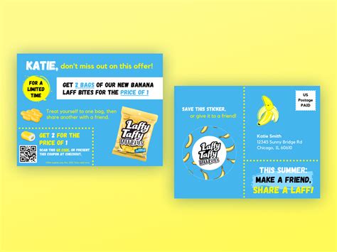 Laff Bites postcard print design by Emily Huang on Dribbble