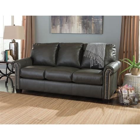 Ashley Lottie Leather Full Sleeper Sofa in Slate - 3800136