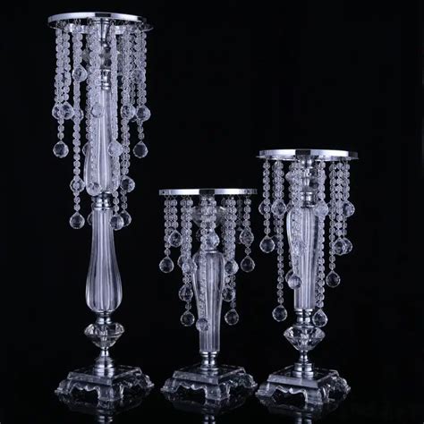 Wedding Centerpiece Table Flower Vase Silver Metal Flower Stand 70cm Tall Crystal Floor Vase ...