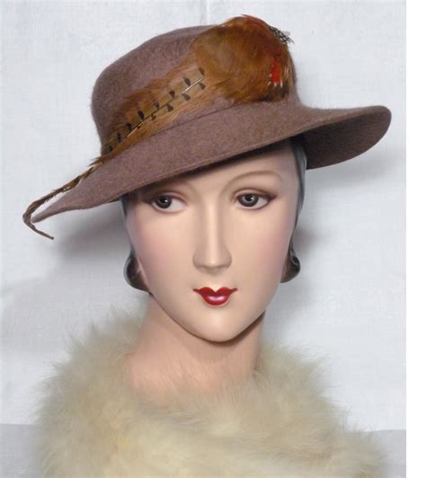 Vintage 1950s New Era Hats Taupe Fur Felt and Pheasant Feather Hat from ...