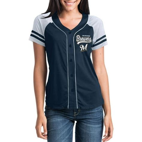 MLB Milwaukee Brewers Women's Short Sleeve Button Down Mesh Jersey - Walmart.com - Walmart.com