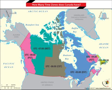 Canada Map highligting the time zones of the country - Answers