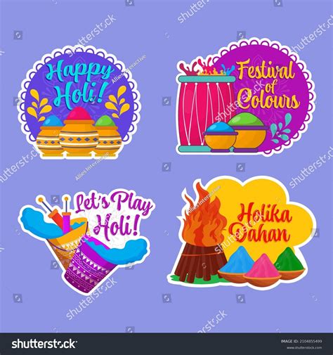 Holi Festival Sticker Collection On Blue Stock Vector (Royalty Free ...