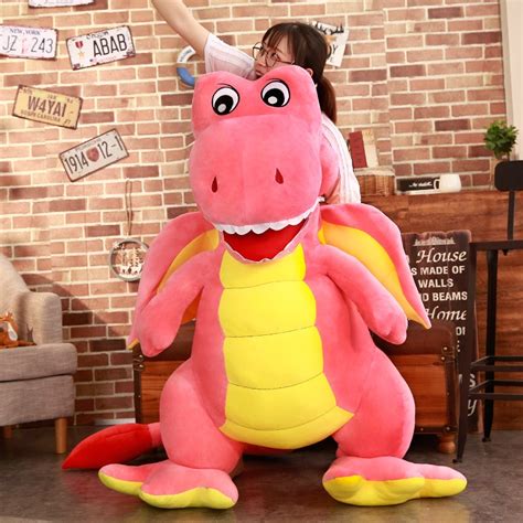 Cute Giant Dinosaur Plush Green and Pink | Stuffed Tyrannosaurus