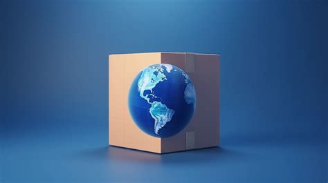 3d Render Of Cardboard Box For International Shipping On Gradient Blue Background, Cargo Box ...