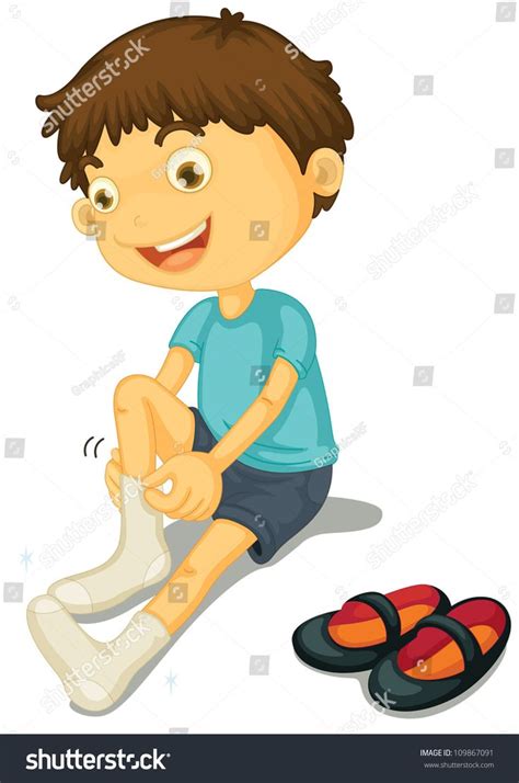 Illustration of a boy putting on shoes #Ad , #Aff, #boy#Illustration#shoes#putting | Flashcards ...