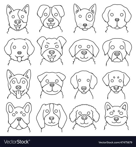 Dog doodle icon set drawing sketch Royalty Free Vector Image