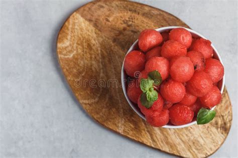 Fruit Salad with Watermelon Balls on a Wooden Stand Stock Photo - Image of berry, juice: 158727774