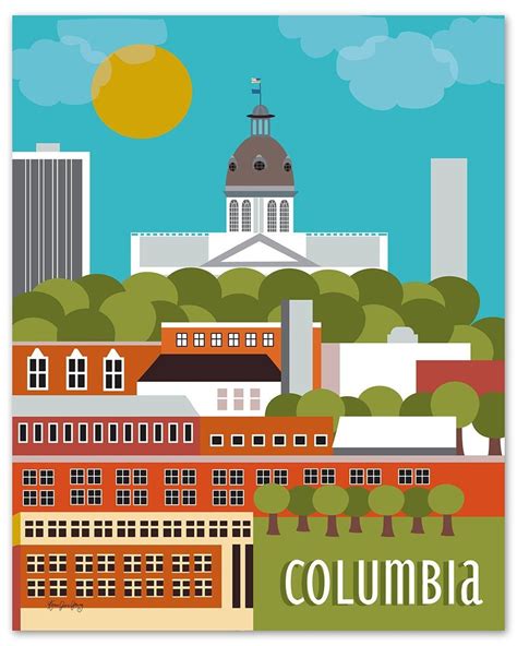 Columbia SC Skyline Print Columbia Sc Art Columbia SC - Etsy