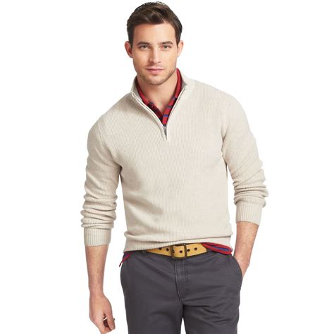 Izod Sweater Quarter Zip Mock Neck Shaker Pullover in White for Men | Lyst