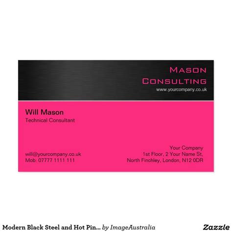 Modern Black Steel and Hot Pink Business Card | Zazzle | Pink business card, Black steel ...