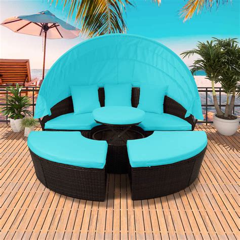 Buy Merax Patio Furniture Outdoor Sectional Sofa Set Rattan Daybed Sunbed with Retractable ...