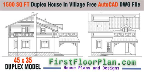 Duplex House Designs in Village | 1500 Sq Ft | Draw in AutoCAD - First ...