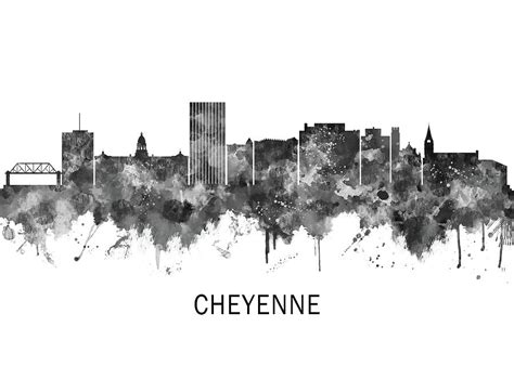 Cheyenne Wyoming Skyline BW Mixed Media by NextWay Art - Fine Art America