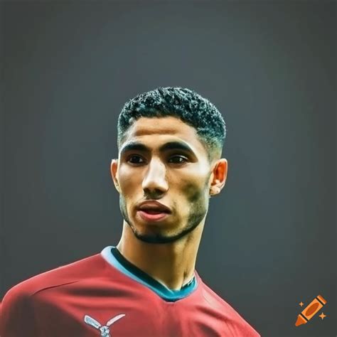 Achraf hakimi sitting on a chair in morocco jersey on Craiyon
