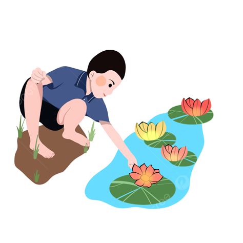 Zhongyuan Festival PNG Image, The Lovely Little Boy Put The River ...