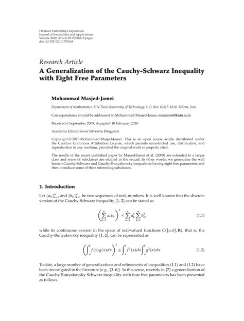 (PDF) A Generalization of the Cauchy-Schwarz Inequality with Eight Free Parameters