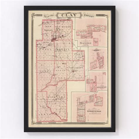 Vintage Map of Clay County Indiana, 1876 by Ted's Vintage Art