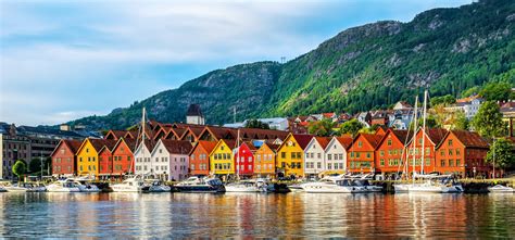 Bergen, Norway. View of historical buildings in Bryggen- Hanseatic ...