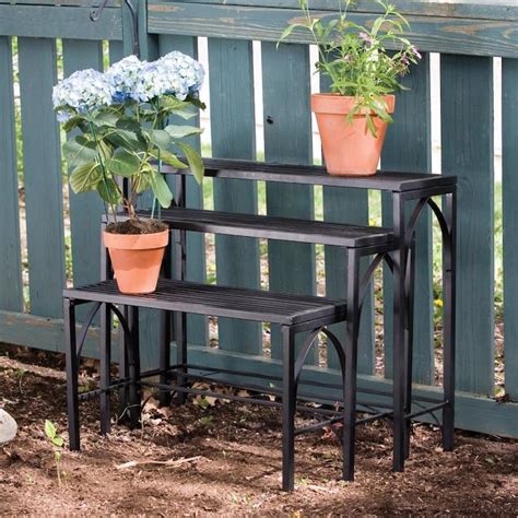 27-in Black Outdoor Rectangular Steel Plant Stand in the Plant Stands department at Lowes.com