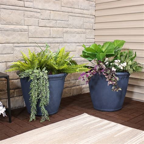 Sunnydaze Anjelica Outdoor Flower Pot Planter - Slate Finish - 24-inch - 2-pack - Walmart.com ...