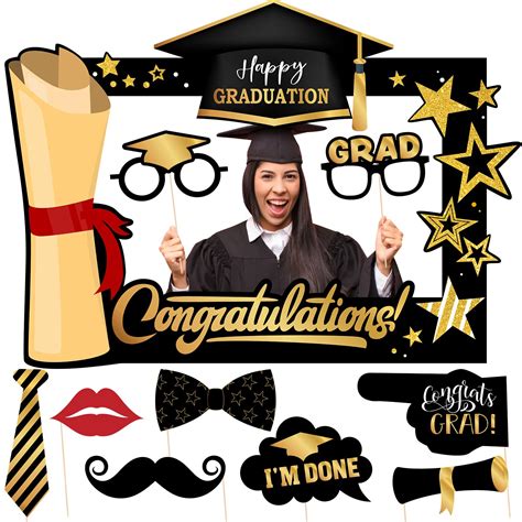 Buy Graduation Photo Booth Props Black and Gold Graduation Party ...