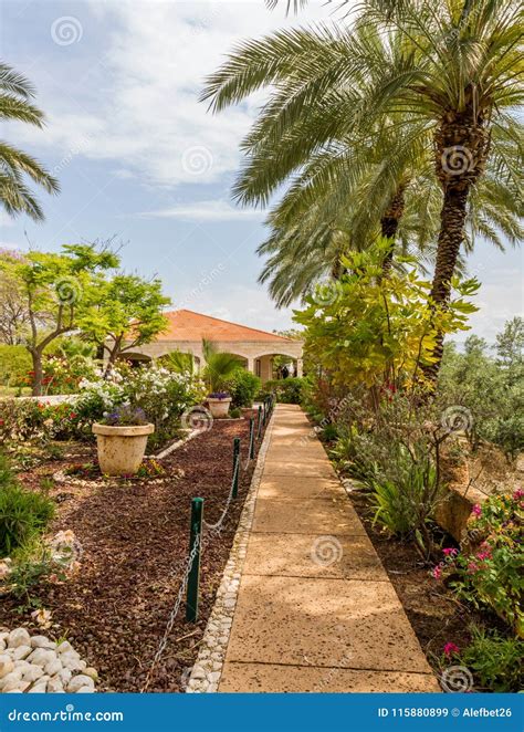 Garden of Catholic Church on the Mount of Beatitudes, Israel Stock ...