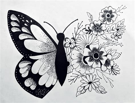 butterfly on flower drawing - Fairy Webzine Custom Image Library