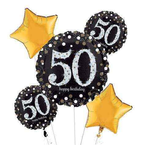 50th Birthday Balloon Bouquet 5pc - Sparkling Celebration | 50th birthday balloons, Happy ...