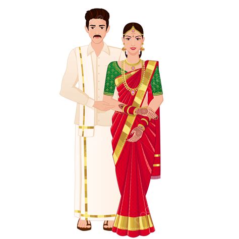 Indian Wedding Couple Standing Wearing Silk Saree And Veshti, South Indian Couple, Silk Saree ...