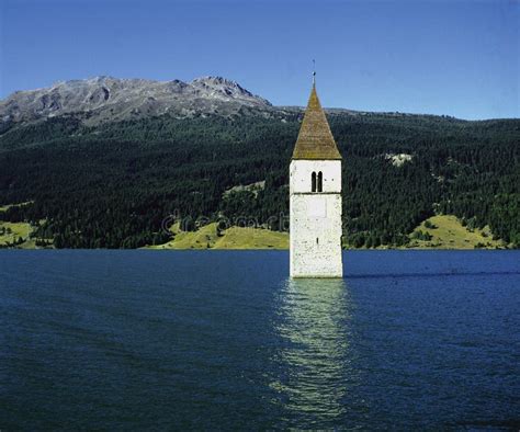 Churchtower In Lake Reschen Stock Image - Image of blue, reschen: 13404803