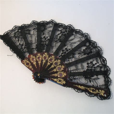 Vintage Black Lace Fan Ladies Hand Held Lace Fan