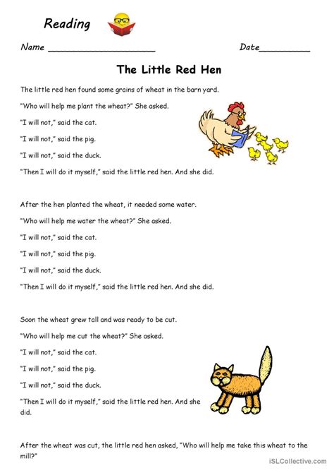 The Little Red Hen: English ESL worksheets pdf & doc