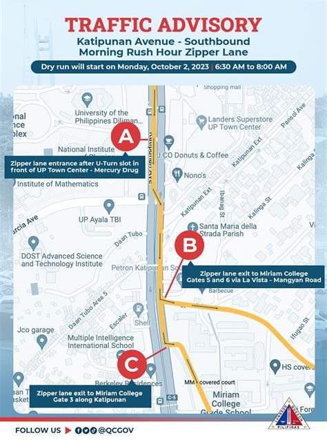 Katipunan Avenue southbound zipper lane dry run in October