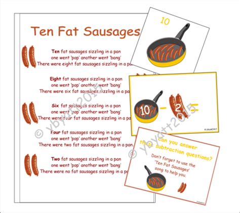 TEN FAT SAUSAGES - PRINTABLE ACTIVITY AND GAMES - FOCUS: SUBTRACTION/ TWO LESS | Teaching Resources