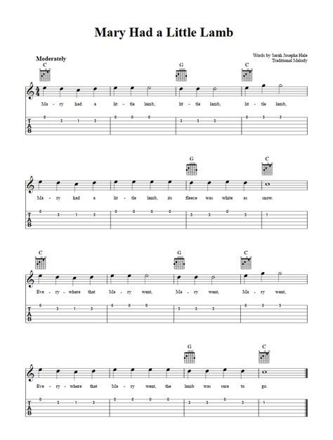 Mary Had a Little Lamb - Easy Guitar Sheet Music and Tab with Chords ...