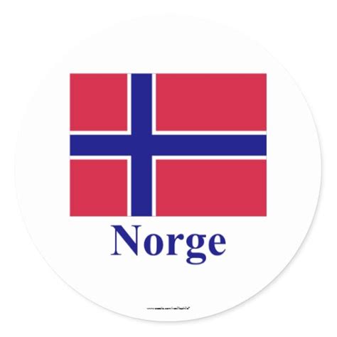 Bandera de Noruega con nombre en noruego Pegatinas Redondas | Zazzle