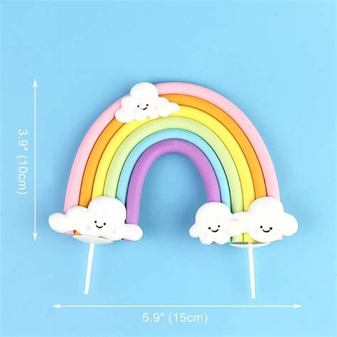 Rainbow Cloud Cake Topper - Colorful Soft Pottery Cupcake Decoration for Boys and Girls Birthday ...