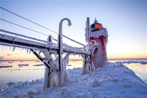 South Haven Lighthouse in winter