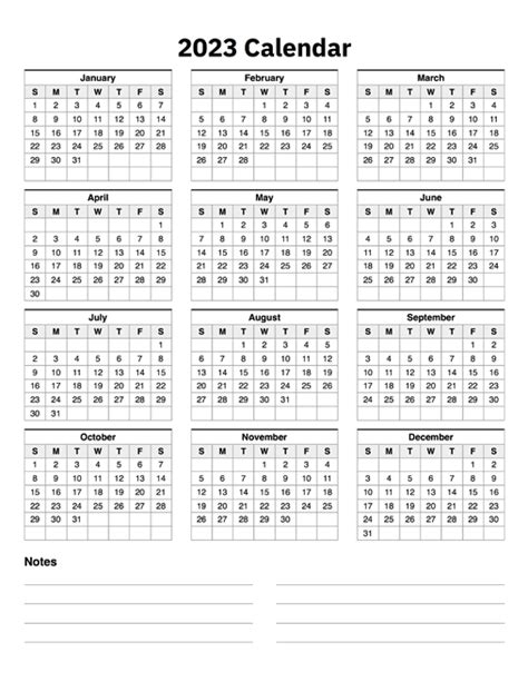 2023 Calendar One Page With Notes - A Printable Calendar