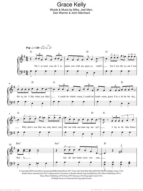 Mika - Grace Kelly sheet music for piano solo [PDF]