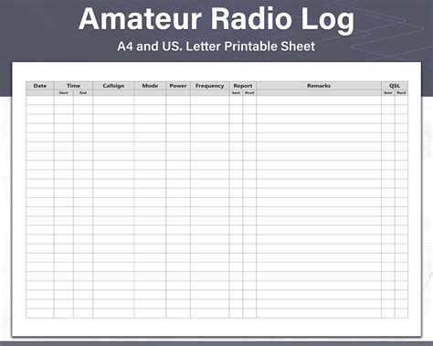 Ham Radio Log Sheets, Printable Amateur Radio Log, Logbook and QSL Sheets, Ideal for Binders ...