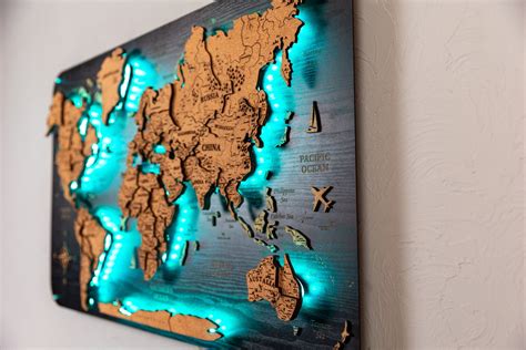 Levitating Wooden World Cork Map Wall Art 3D Backlight World Map – OnlyCraftUA