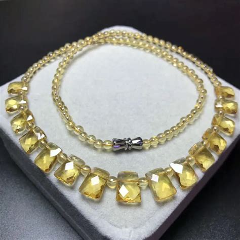 Genuine Natural Yellow Quartz Crystal Beads Women Fashion Lady Nice Necklaces Lady Gift Drop ...