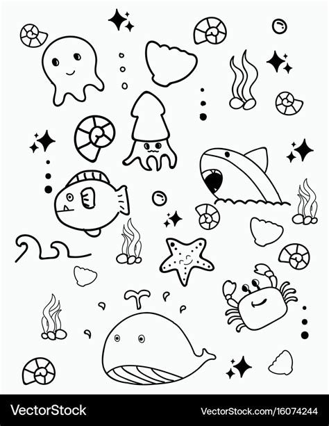 Doodle cute marine lifedoodle drawing style hand Vector Image