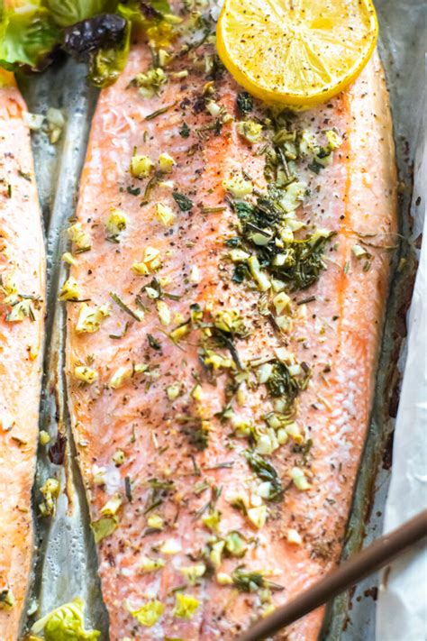 Baked Garlic & Herb Rainbow Trout with Shaved Brussels Sprouts | Keto, Low-Carb - A Girl Called Adri